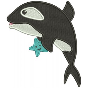 Orka Holding a Starfish Filled Machine Embroidery Design Digitized Pattern